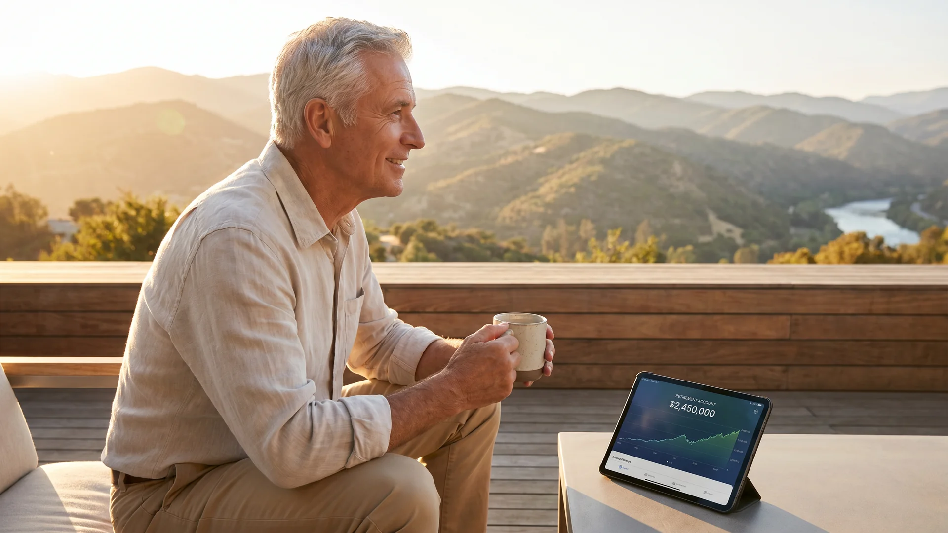 Retired airline captain enjoying financial freedom outdoors